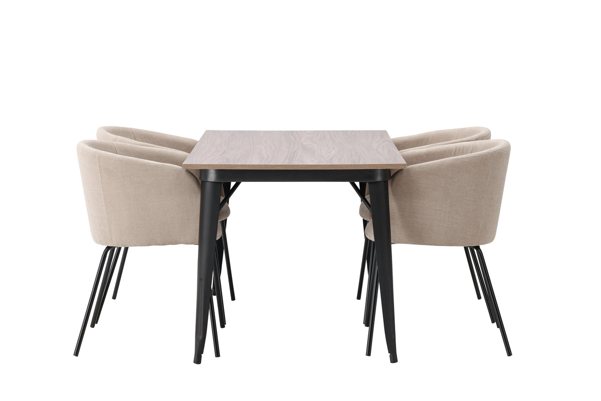 Venture Design Berit & Tempe Matstolar Beige + Rektangulära Matbord 140 x 80 Valnöt