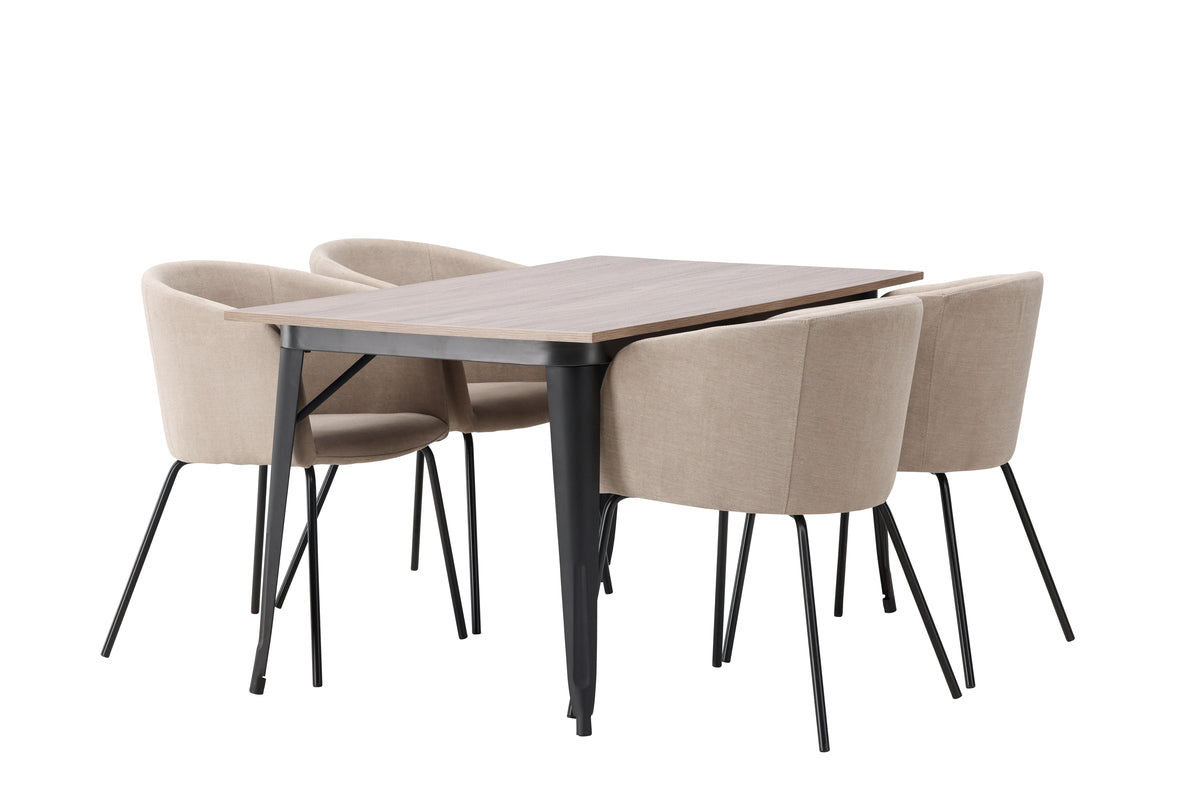 Venture Design Berit & Tempe Matstolar Beige + Rektangulära Matbord 140 x 80 Valnöt