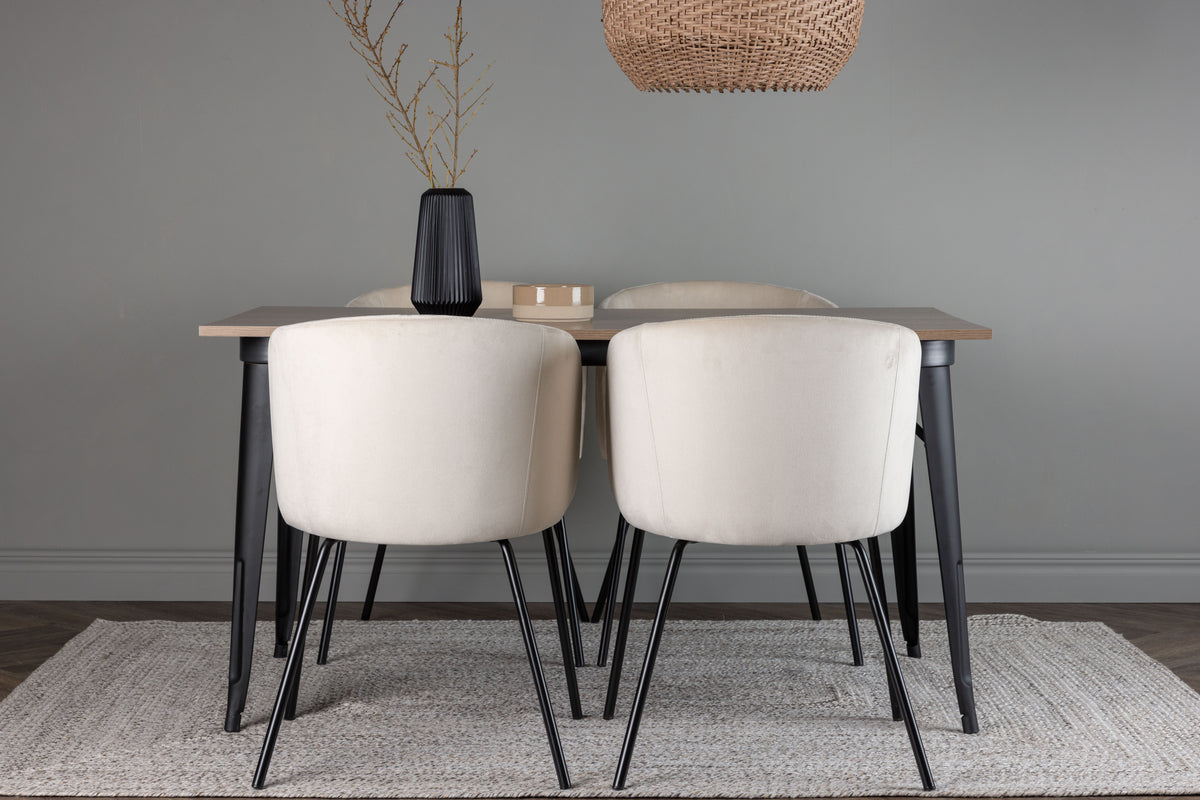 Venture Design Berit & Tempe Matstolar Beige + Rektangulära Matbord 140 x 80 Valnöt