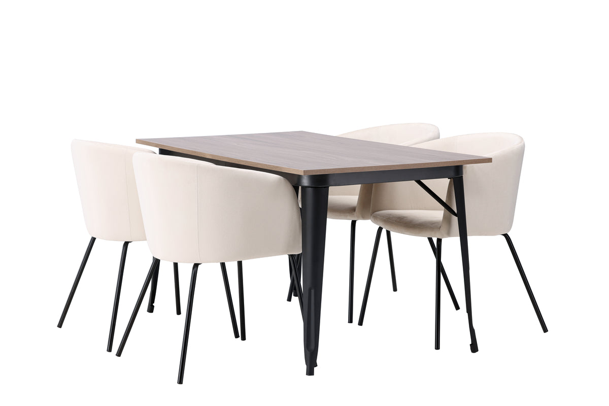 Venture Design Berit & Tempe Matstolar Beige + Rektangulära Matbord 140 x 80 Valnöt