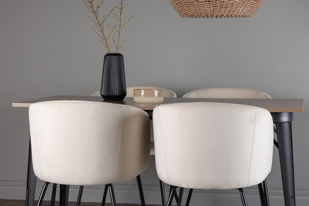 Venture Design Berit & Tempe Matstolar Beige + Rektangulära Matbord 140 x 80 Valnöt