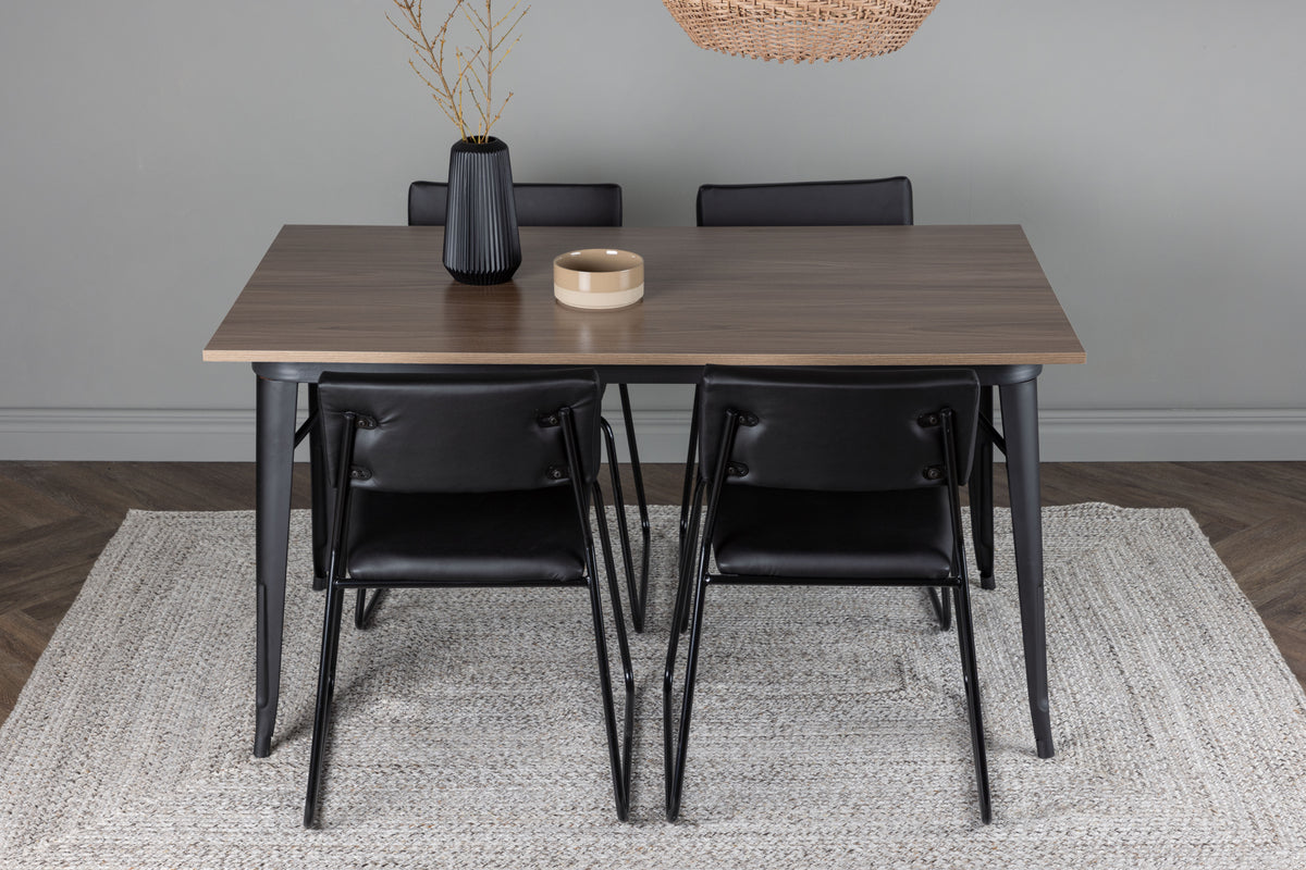 Venture Design Kenth & Tempe Matstolar 2-pack Svart + Rektangulära Matbord 140 x 80 Valnöt