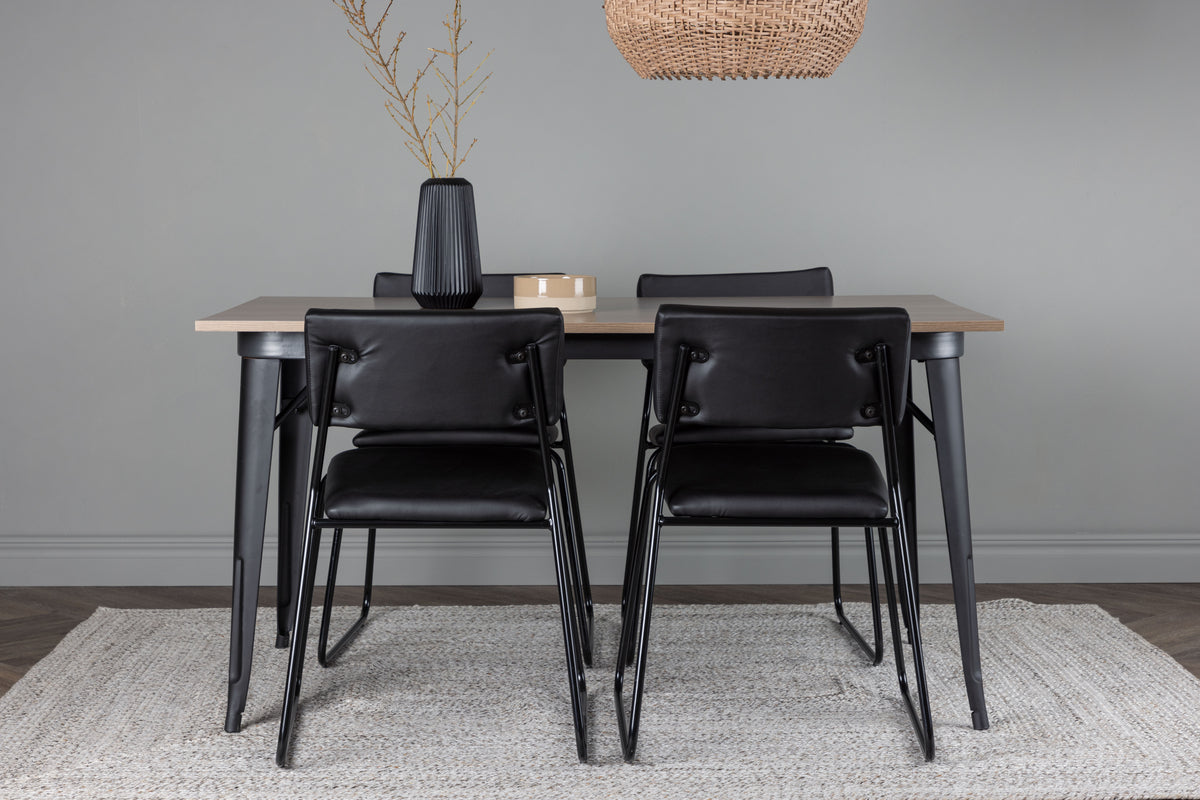 Venture Design Kenth & Tempe Matstolar 2-pack Svart + Rektangulära Matbord 140 x 80 Valnöt