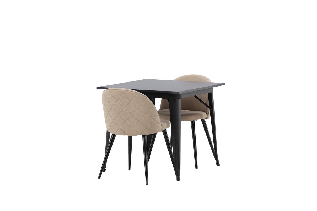 Venture Design Velvet & Tempe Matstolar 2-pack Beige + Rektangulära Matbord 80 x 80 Svart