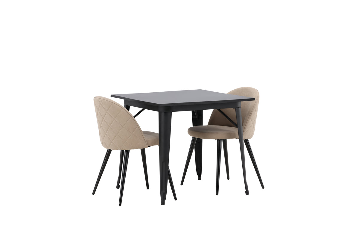 Venture Design Velvet & Tempe Matstolar 2-pack Beige + Rektangulära Matbord 80 x 80 Svart