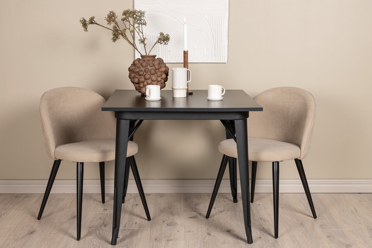 Venture Design Velvet & Tempe Matstolar 2-pack Beige + Rektangulära Matbord 80 x 80 Svart