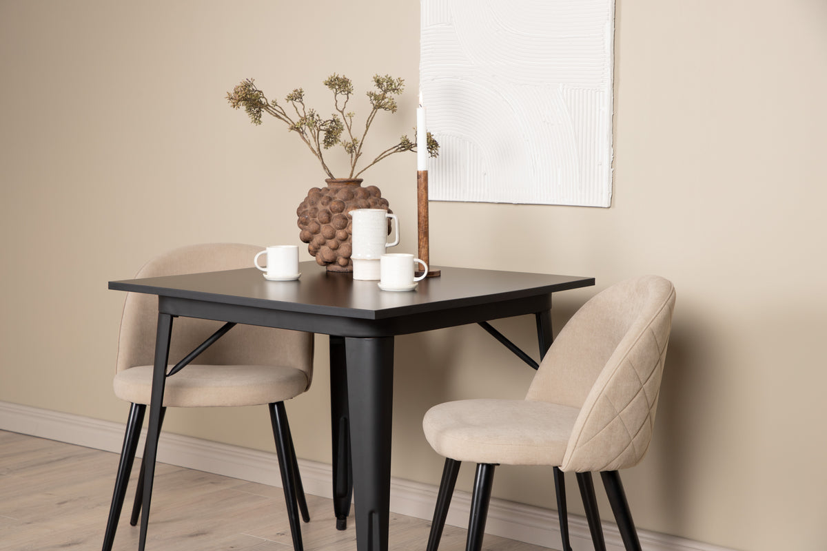 Venture Design Velvet & Tempe Matstolar 2-pack Beige + Rektangulära Matbord 80 x 80 Svart
