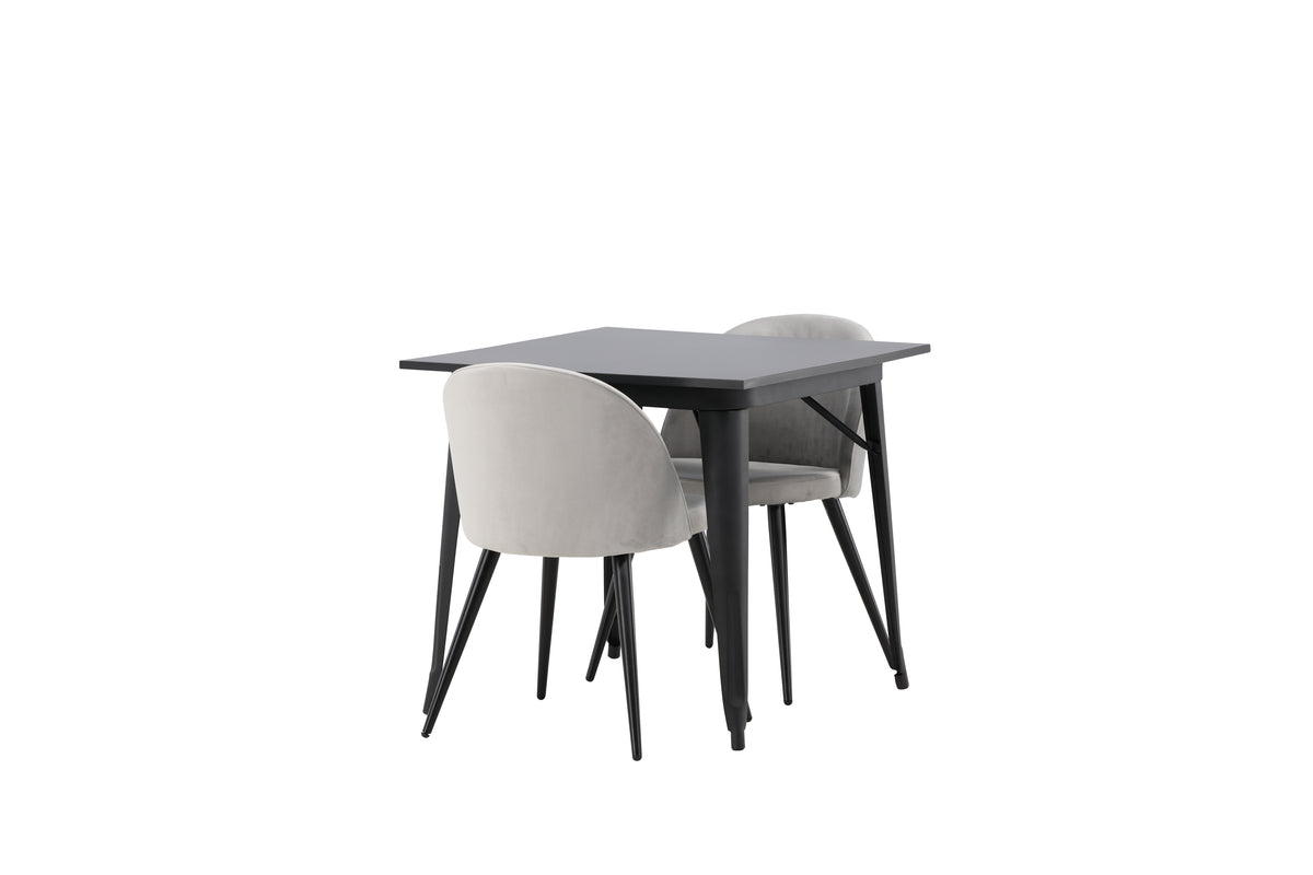 Venture Design Velvet & Tempe Matstolar 2-pack Grå + Rektangulära Matbord 80 x 80 Svart