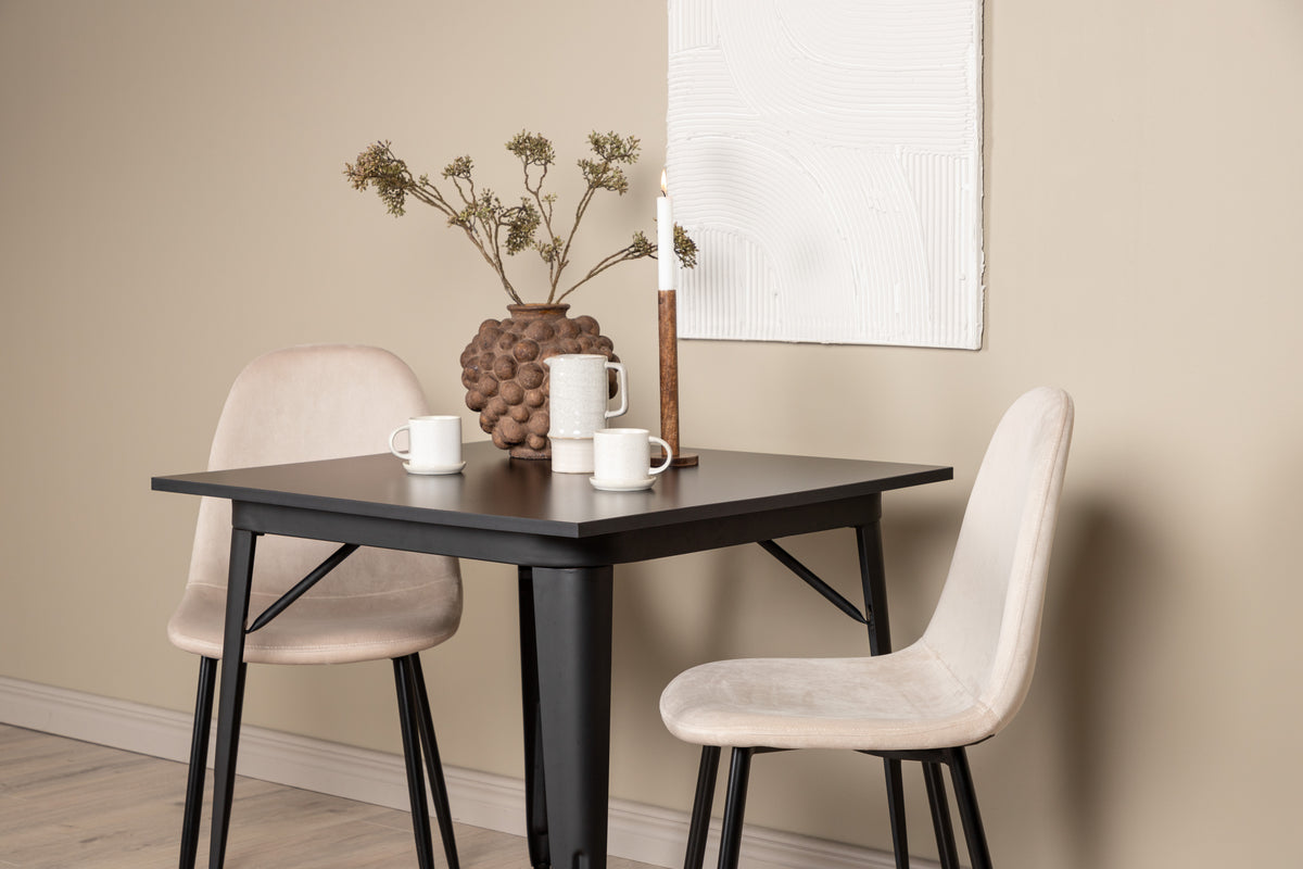 Venture Design Polar & Tempe Matstolar 2-pack Beige + Rektangulära Matbord 80 x 80 Svart