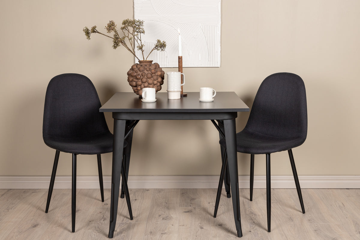 Venture Design Polar & Tempe Matstolar 2-pack Svart + Rektangulära Matbord 80 x 80 Svart