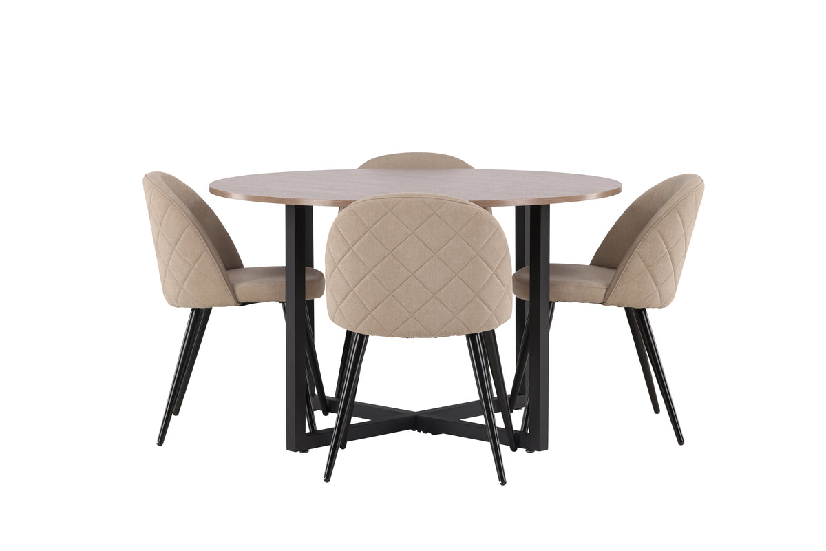 Venture Design Velvet & Durango Matstolar 2-pack Beige + Runda Matbord ⌀120 Valnöt