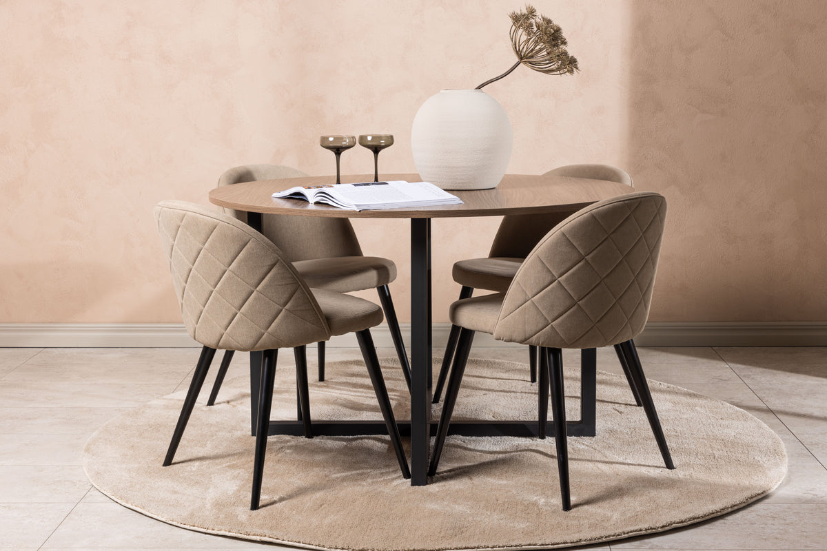 Venture Design Velvet & Durango Matstolar 2-pack Beige + Runda Matbord ⌀120 Valnöt