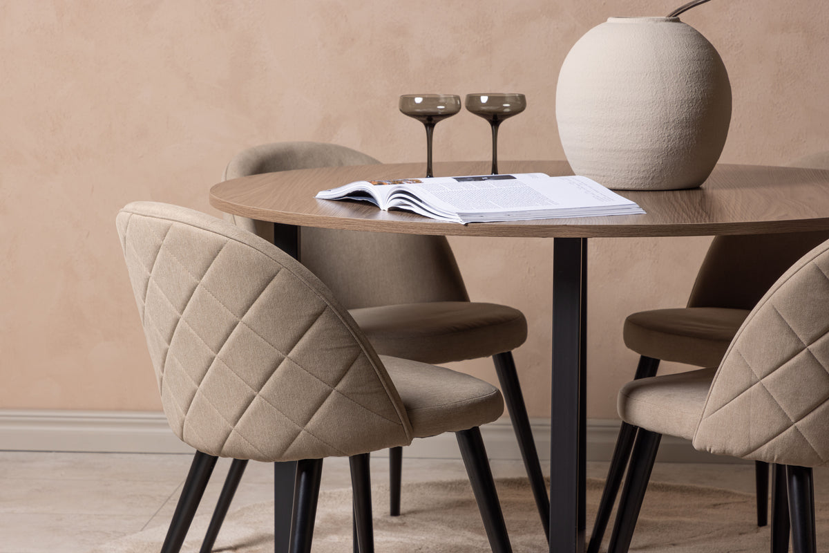 Venture Design Velvet & Durango Matstolar 2-pack Beige + Runda Matbord ⌀120 Valnöt
