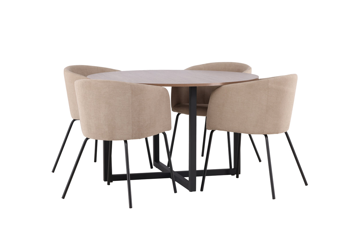 Venture Design Berit & Durango Matstolar Beige + Runda Matbord ⌀120 Valnöt