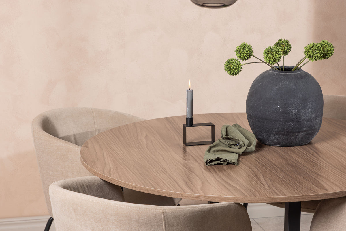 Venture Design Berit & Durango Matstolar Beige + Runda Matbord ⌀120 Valnöt