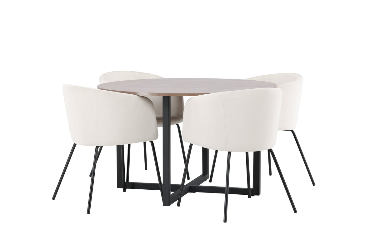 Venture Design Berit & Durango Matstolar Beige + Runda Matbord ⌀120 Valnöt