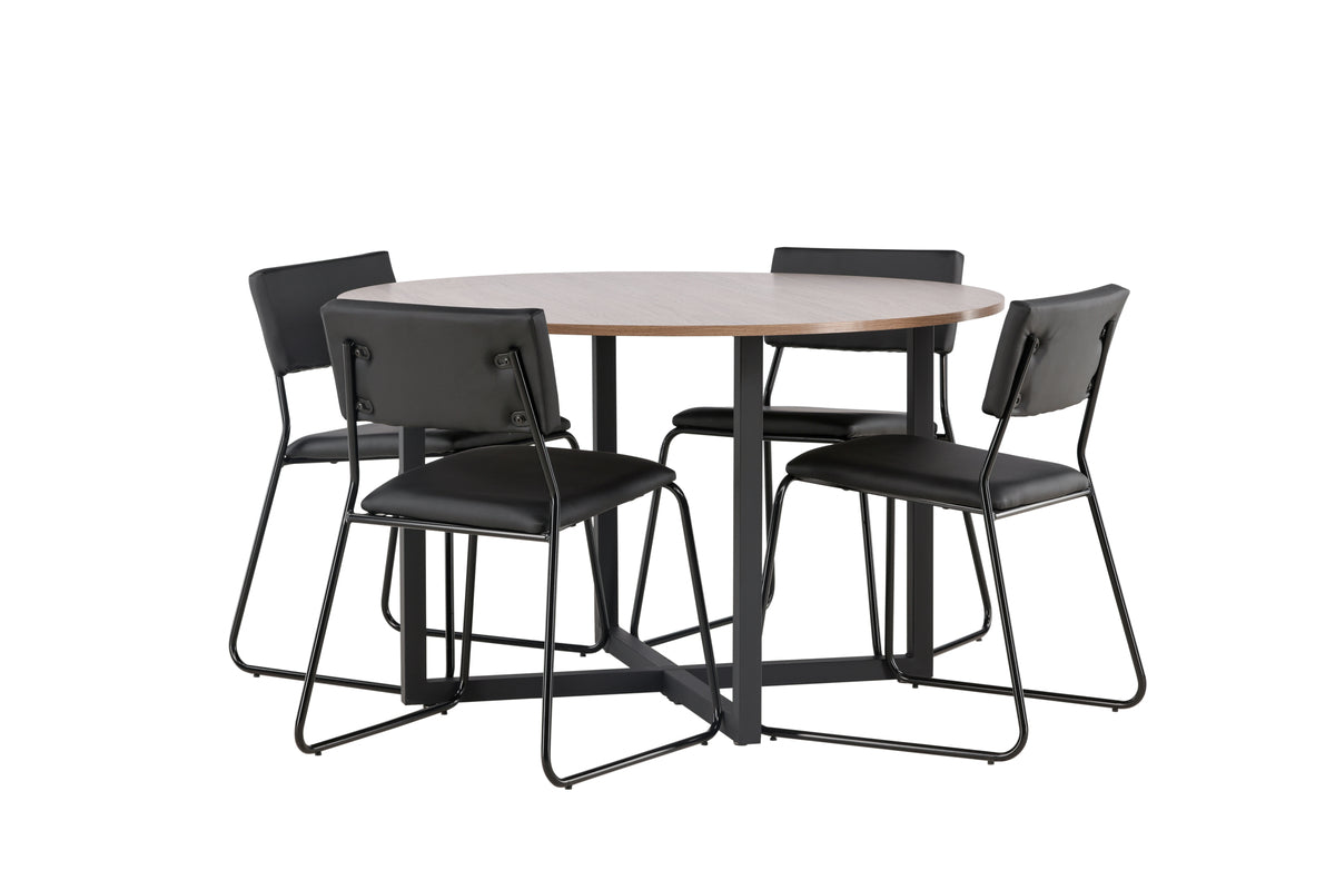 Venture Design Kenth & Durango Matstolar 2-pack Svart + Runda Matbord ⌀120 Valnöt