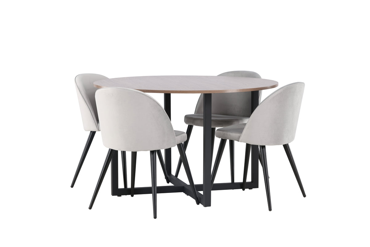 Venture Design Velvet & Durango Matstolar 2-pack Grå + Runda Matbord ⌀120 Valnöt