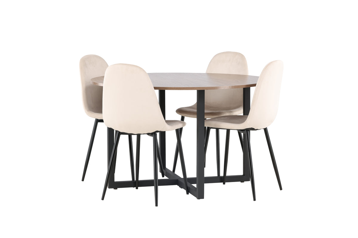 Venture Design Polar & Durango Matstolar 2-pack Beige + Runda Matbord ⌀120 Valnöt