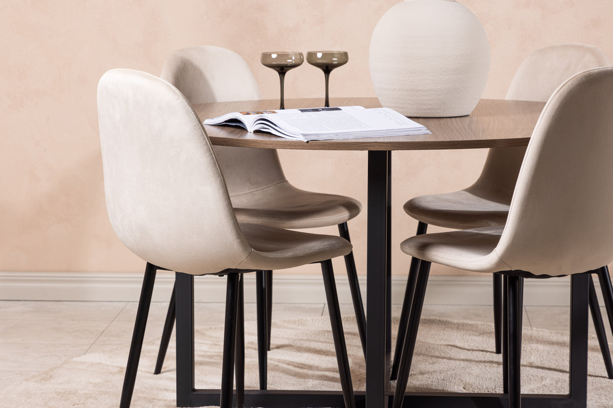 Venture Design Polar & Durango Matstolar 2-pack Beige + Runda Matbord ⌀120 Valnöt