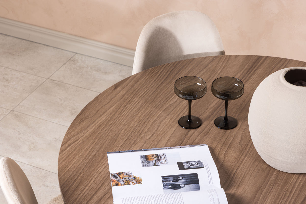 Venture Design Polar & Durango Matstolar 2-pack Beige + Runda Matbord ⌀120 Valnöt