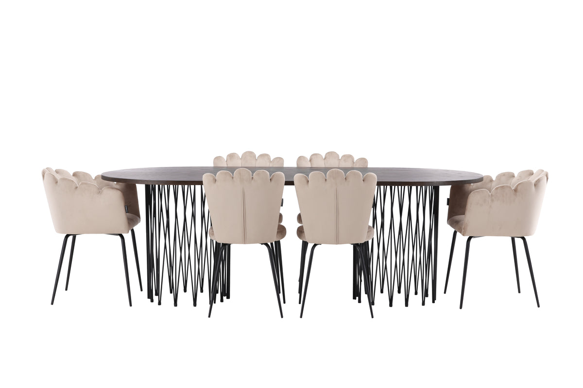 Venture Design Limhamn & Stone Matstolar 2-pack Beige + Ovala Matbord 220 x 100 Mocka