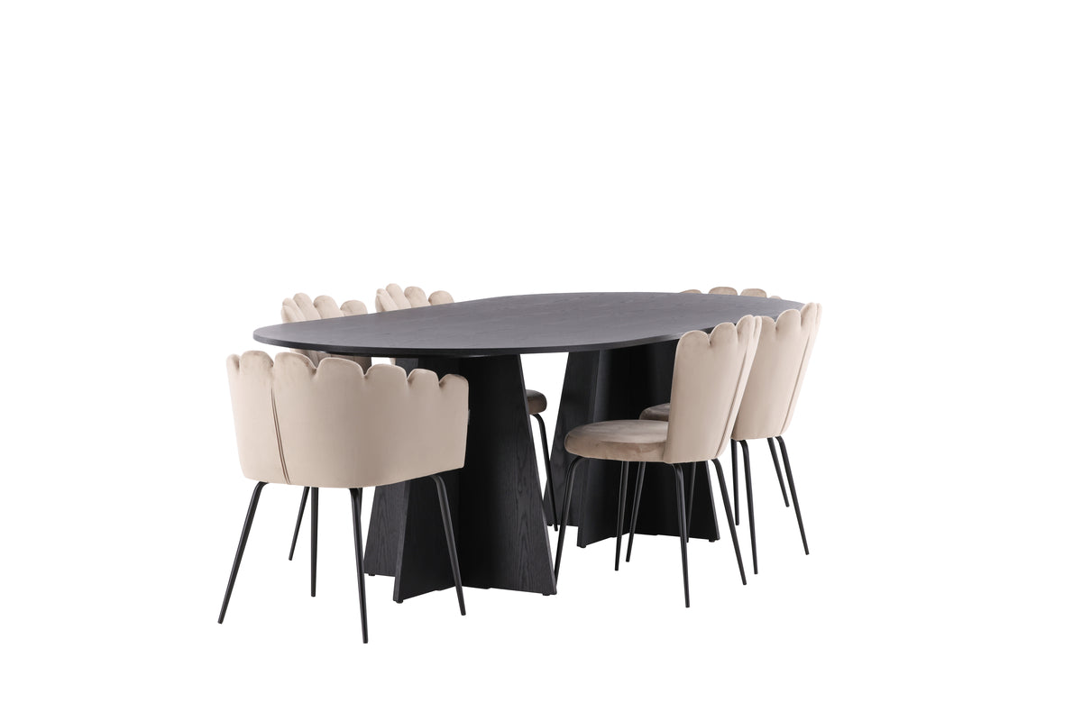 Venture Design Limhamn & Bootcut Matstolar 2-pack Beige + Ovala Matbord 230 x 115 Svart