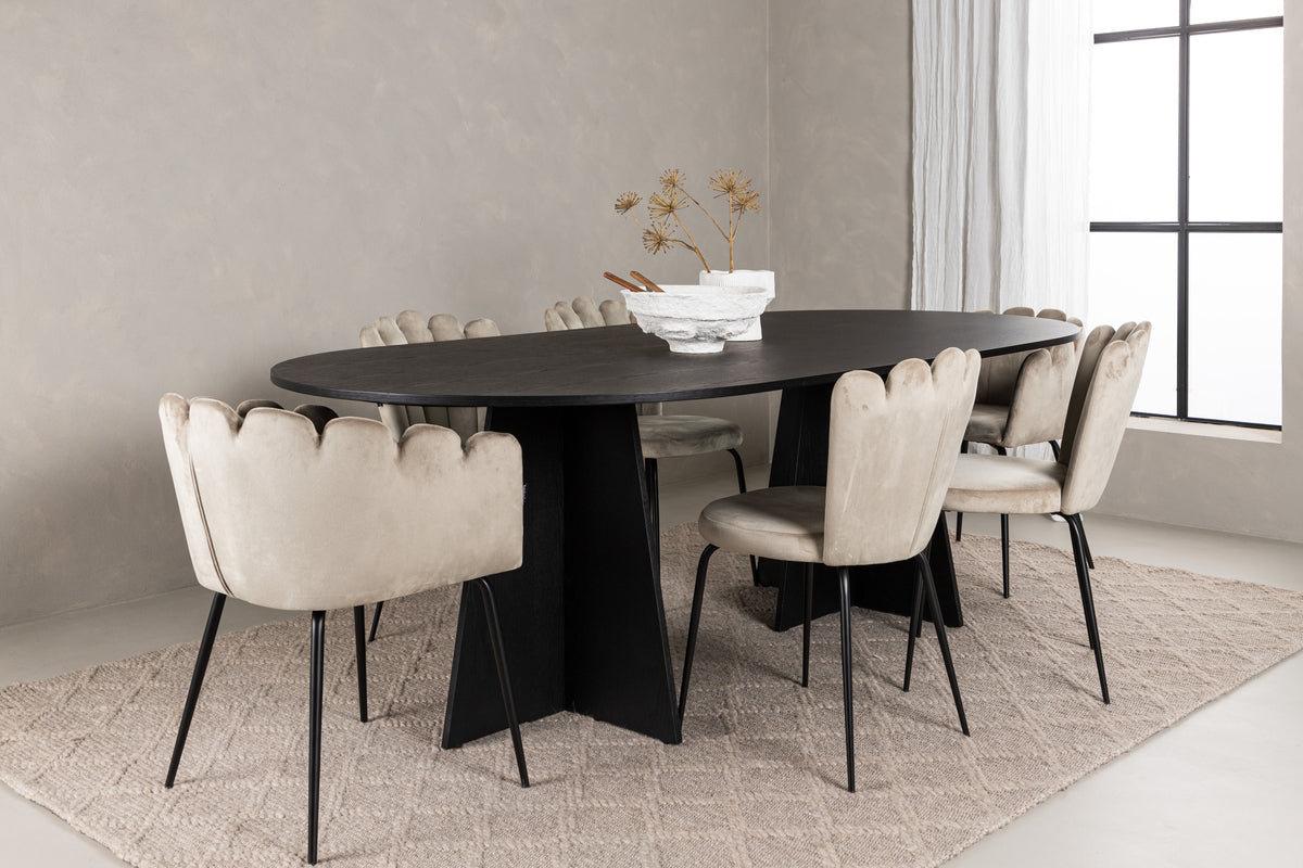 Venture Design Limhamn & Bootcut Matstolar 2-pack Beige + Ovala Matbord 230 x 115 Svart