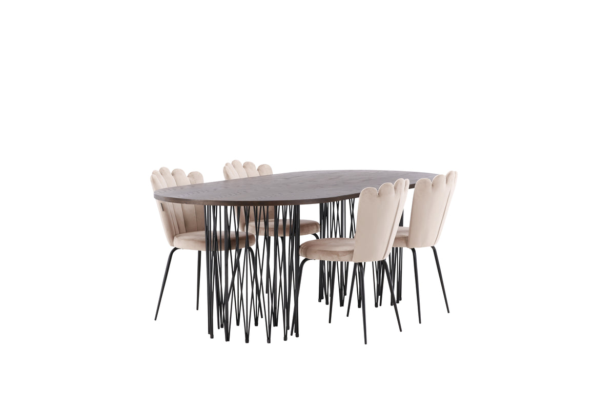 Venture Design Limhamn & Stone Matstolar 2-pack Beige + Ovala Matbord 220 x 100 Mocka