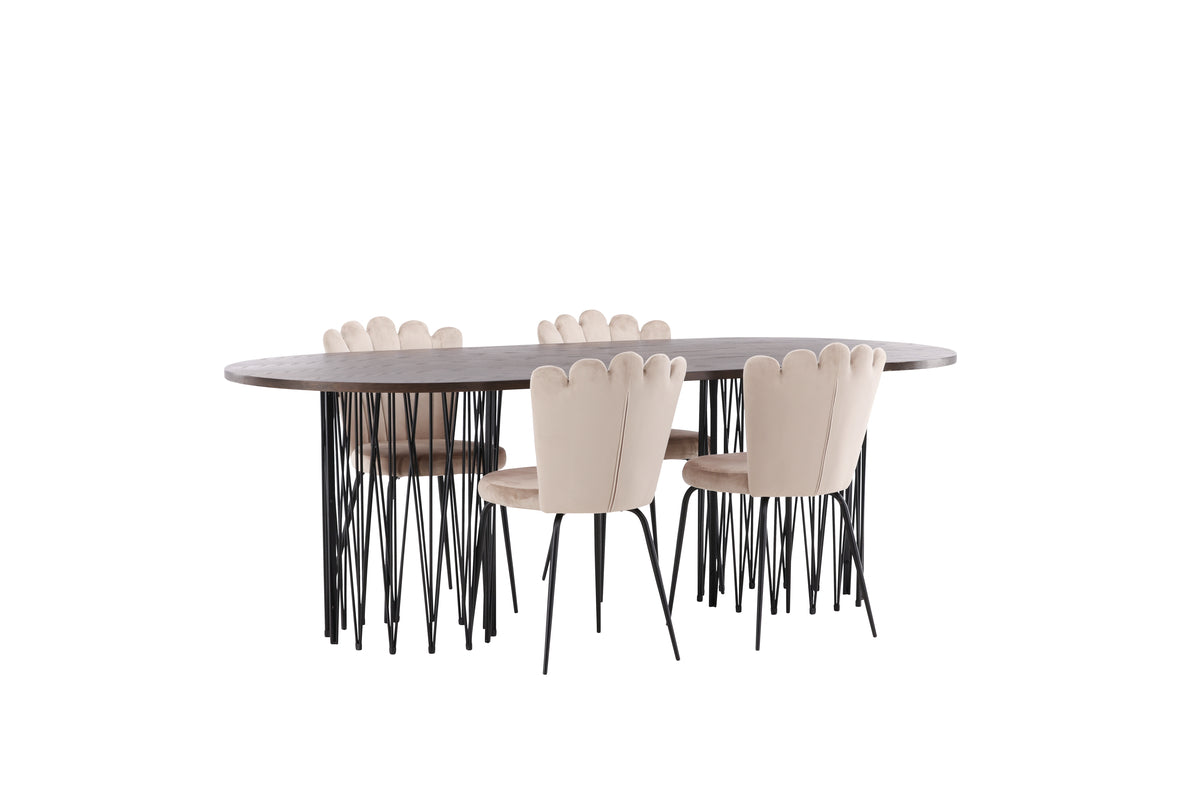 Venture Design Limhamn & Stone Matstolar 2-pack Beige + Ovala Matbord 220 x 100 Mocka