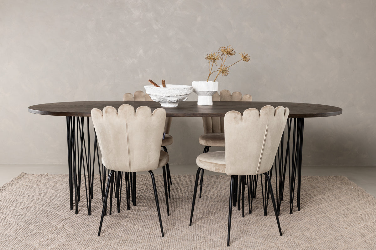 Venture Design Limhamn & Stone Matstolar 2-pack Beige + Ovala Matbord 220 x 100 Mocka