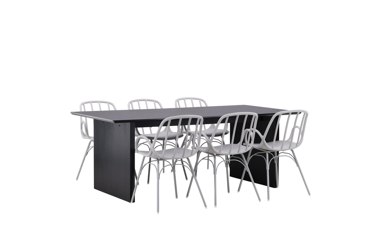 Venture Design Dyrön & Vail Matstolar 2-pack Ljusgrå + Rektangulära Matbord 200 x 100 Svart