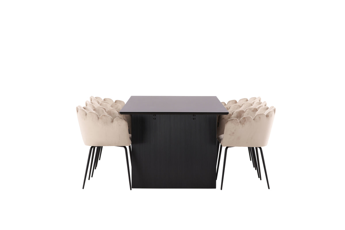 Venture Design Limhamn & Vail Matstolar Beige + Rektangulära Matbord 200 x 100 Svart