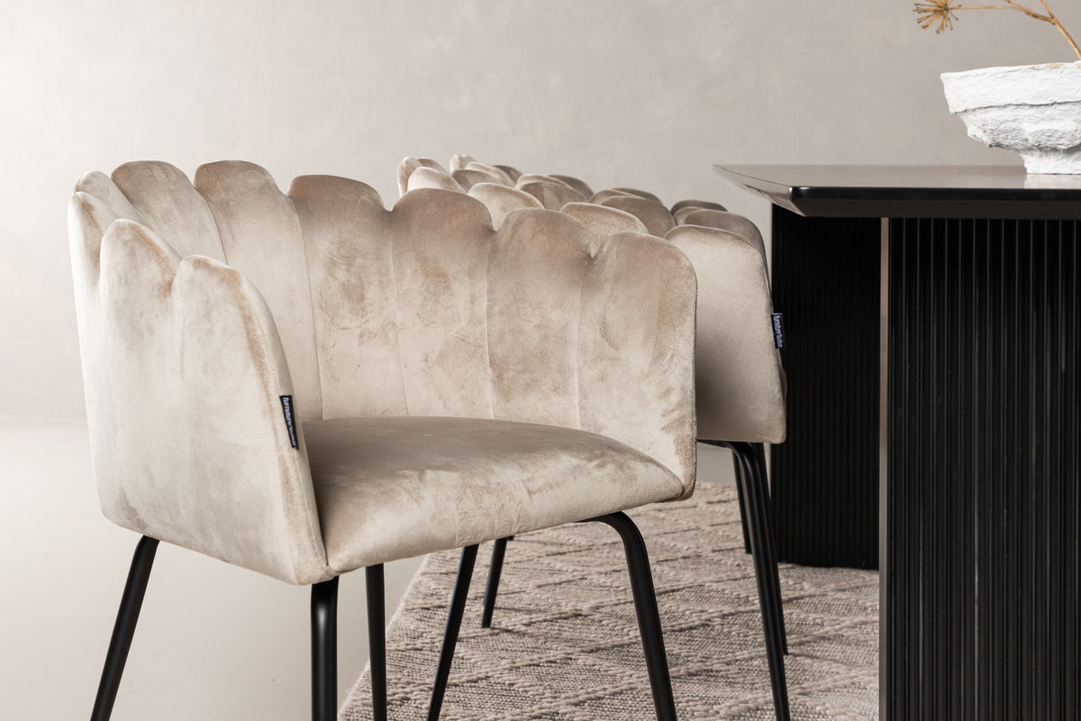 Venture Design Limhamn & Vail Matstolar Beige + Rektangulära Matbord 200 x 100 Svart