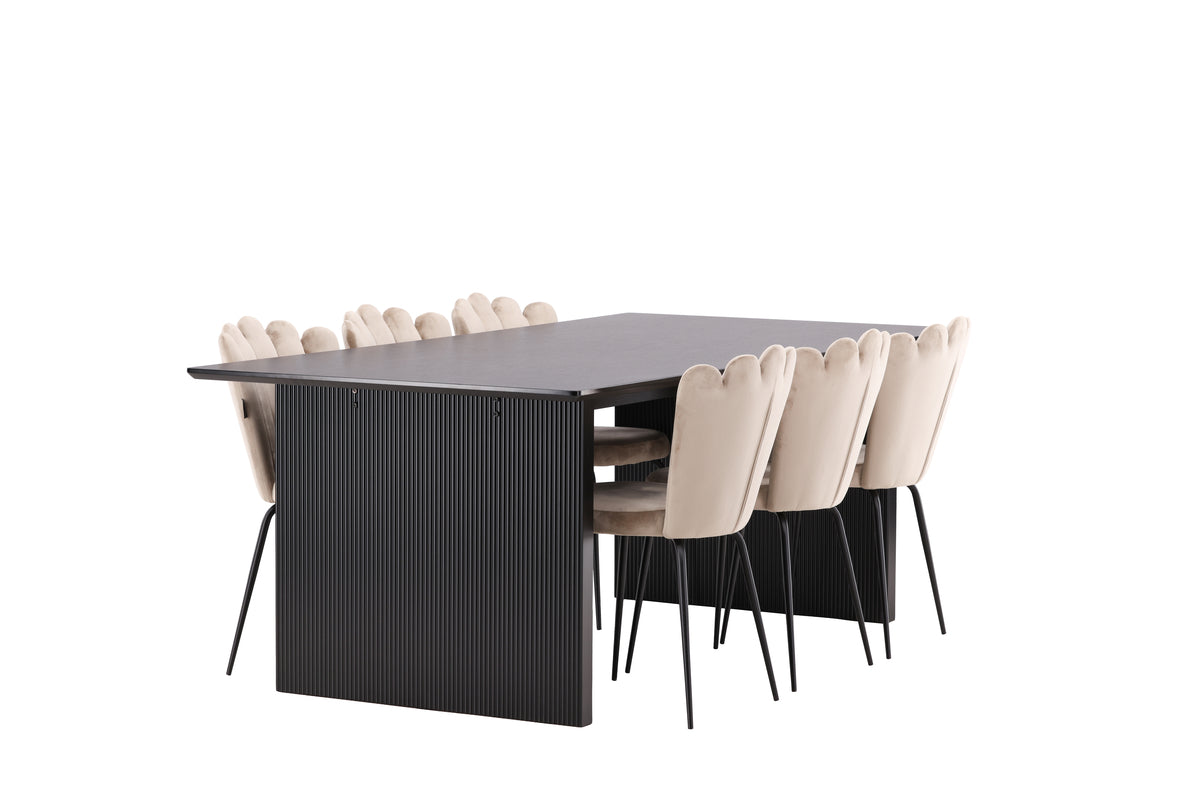 Venture Design Limhamn & Vail Matstolar 2-pack Beige + Rektangulära Matbord 200 x 100 Svart