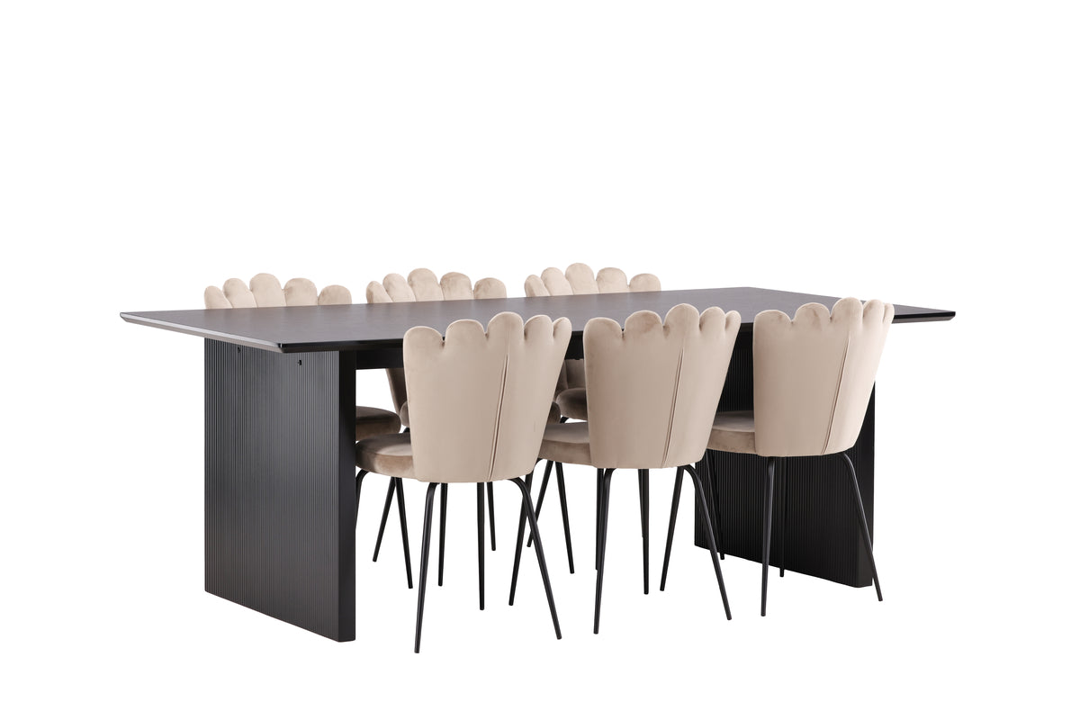 Venture Design Limhamn & Vail Matstolar 2-pack Beige + Rektangulära Matbord 200 x 100 Svart