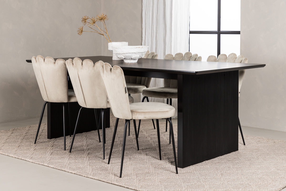 Venture Design Limhamn & Vail Matstolar 2-pack Beige + Rektangulära Matbord 200 x 100 Svart