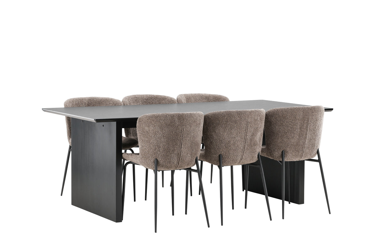 Venture Design Modesto & Vail Matstolar 2-pack Beige + Rektangulära Matbord 200 x 100 Svart
