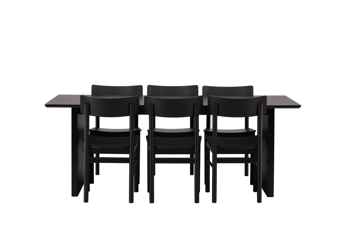 Venture Design Montros & Vail Matstolar 2-pack Svart + Rektangulära Matbord 200 x 100 Svart
