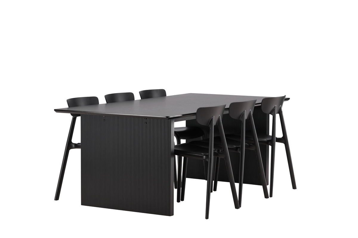 Venture Design Ursholmen & Vail Matstolar 2-pack Svart + Rektangulära Matbord 200 x 100 Svart