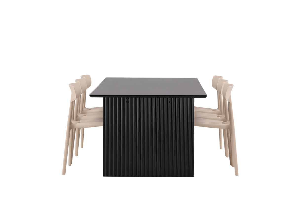 Venture Design Ursholmen & Vail Matstolar 2-pack Beige + Rektangulära Matbord 200 x 100 Svart