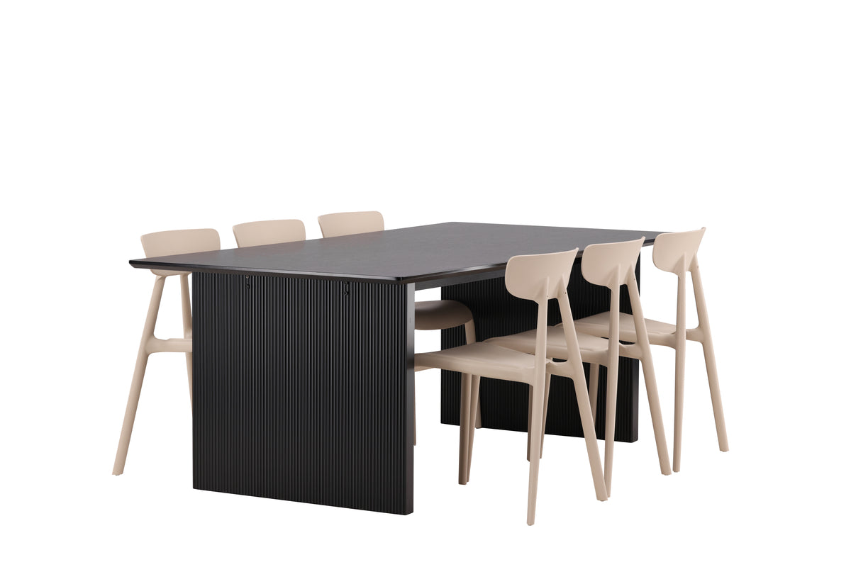 Venture Design Ursholmen & Vail Matstolar 2-pack Beige + Rektangulära Matbord 200 x 100 Svart