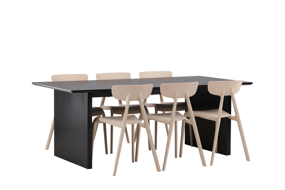 Venture Design Ursholmen & Vail Matstolar 2-pack Beige + Rektangulära Matbord 200 x 100 Svart