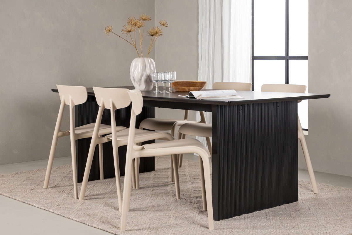 Venture Design Ursholmen & Vail Matstolar 2-pack Beige + Rektangulära Matbord 200 x 100 Svart