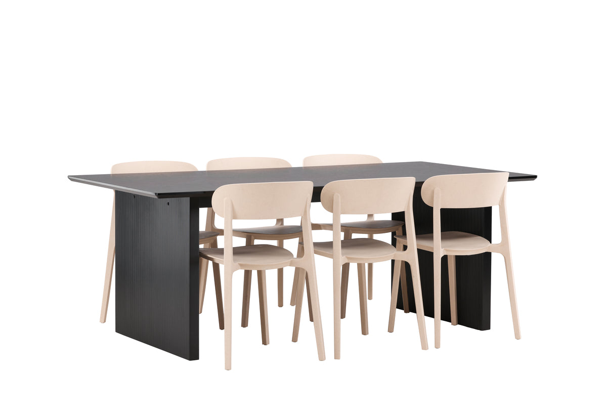 Venture Design Åstol & Vail Matstolar 2-pack Beige + Rektangulära Matbord 200 x 100 Svart