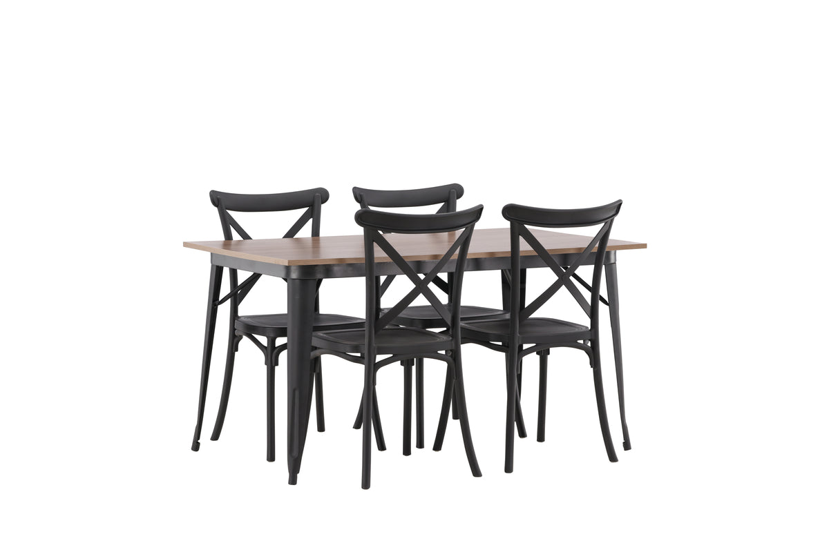 Venture Design Crosett & Tempe Matstolar 2-pack Svart + Rektangulära Matbord 140 x 80 Valnöt