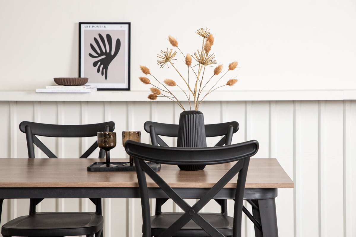 Venture Design Crosett & Tempe Matstolar 2-pack Svart + Rektangulära Matbord 140 x 80 Valnöt