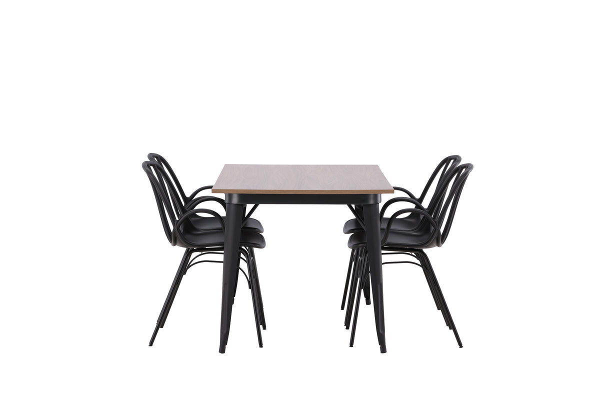 Venture Design Tempe & Dyrön Rektangulära Matbord 140 x 80 Valnöt + Matstolar 2-pack Svart