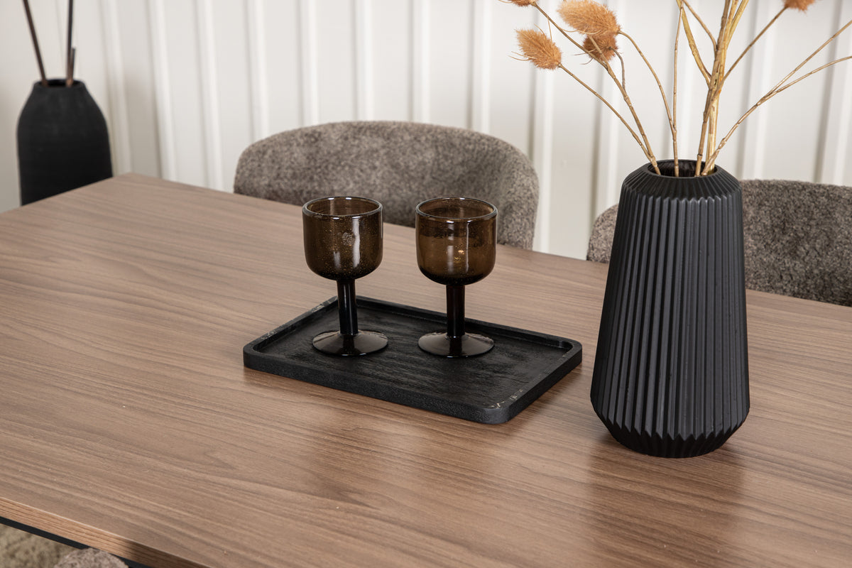 Venture Design Tempe & Modesto Rektangulära Matbord 140 x 80 Valnöt + Matstolar 2-pack Beige