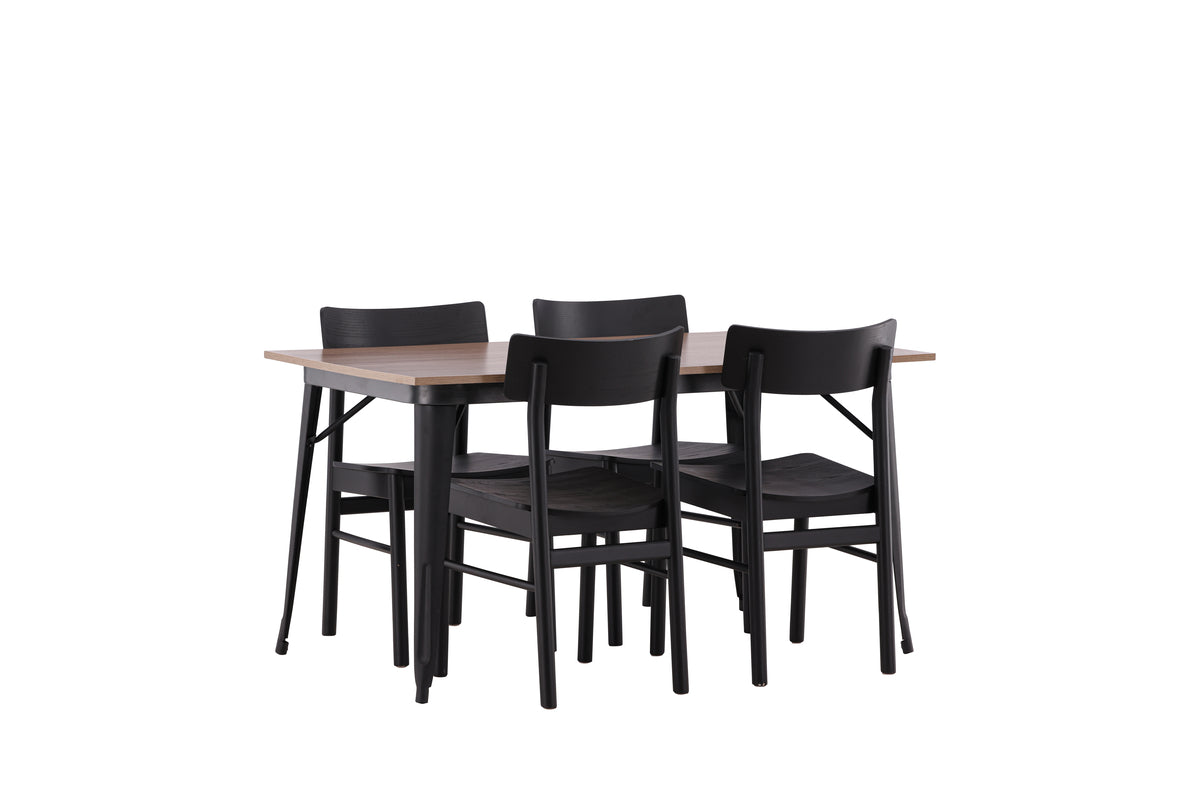 Venture Design Tempe & Montros Rektangulära Matbord 140 x 80 Valnöt + Matstolar 2-pack Svart